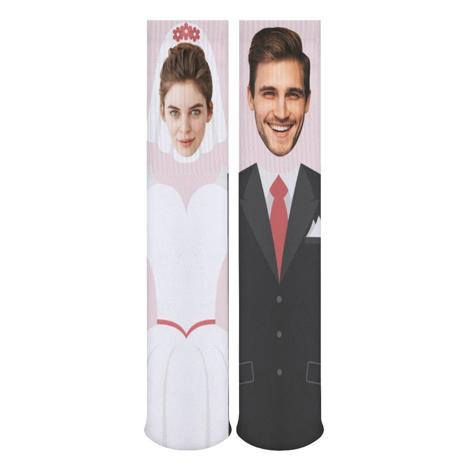 FacePajamas Sublimated Crew Socks-2WH-SDS Custom Face Couple Sublimated Crew Socks Wedding Socks Personalized Funny Photo Socks Gift