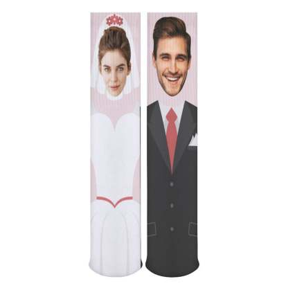 FacePajamas Sublimated Crew Socks-2WH-SDS Custom Face Couple Sublimated Crew Socks Wedding Socks Personalized Funny Photo Socks Gift