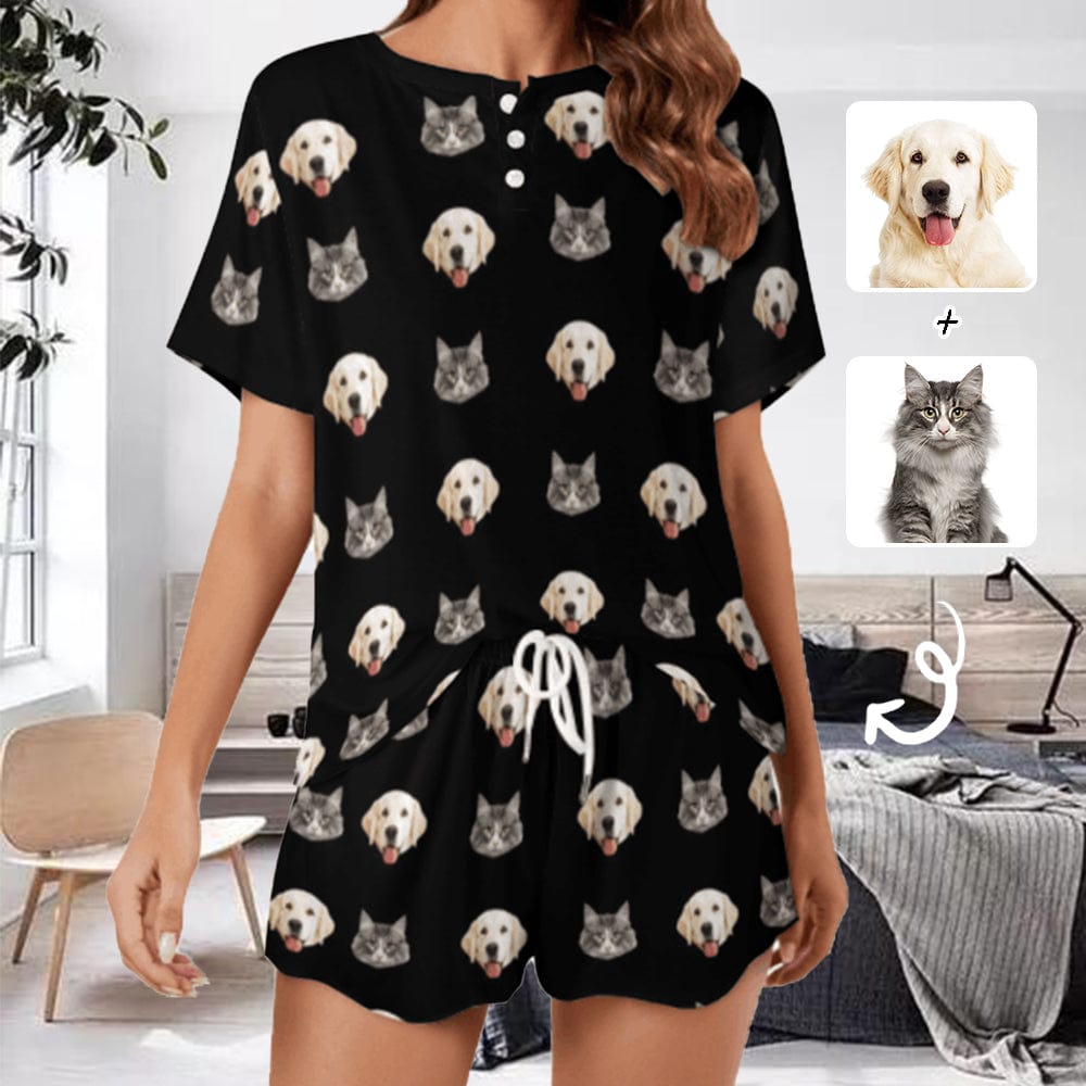 FacePajamas Pajama-2ML-SDS Custom Face Cute Pet Pajama Set Women's Short Sleeve Top and Shorts Loungewear Athletic Tracksuits