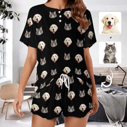 FacePajamas Pajama-2ML-SDS Custom Face Cute Pet Pajama Set Women's Short Sleeve Top and Shorts Loungewear Athletic Tracksuits