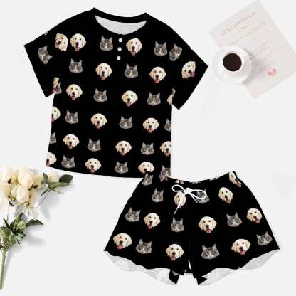 FacePajamas Pajama-2ML-SDS Custom Face Cute Pet Pajama Set Women's Short Sleeve Top and Shorts Loungewear Athletic Tracksuits