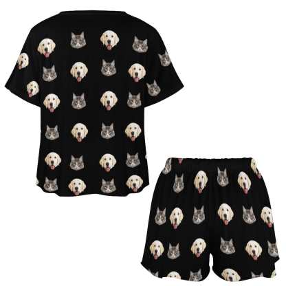 FacePajamas Pajama-2ML-SDS Custom Face Cute Pet Pajama Set Women's Short Sleeve Top and Shorts Loungewear Athletic Tracksuits