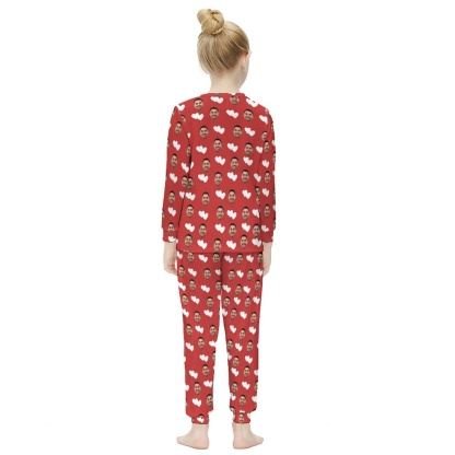 FacePajamas Pajama Custom Face Double Love Heart Sleepwear Pjs Personalized Kids Long Sleeve Pajamas Set
