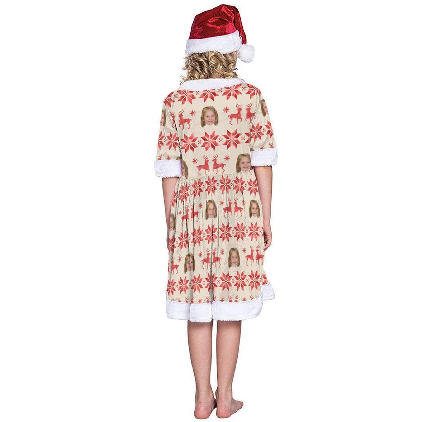 FacePajamas Christmas Dress-2ML-SDS Custom Face Elk Chrismas Nightdress Personalized Christmas Dress Pajamas For Girls