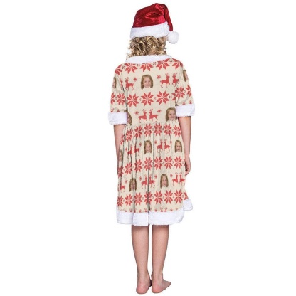 FacePajamas Christmas Dress-2ML-SDS Custom Face Elk Chrismas Nightdress Personalized Christmas Dress Pajamas For Girls