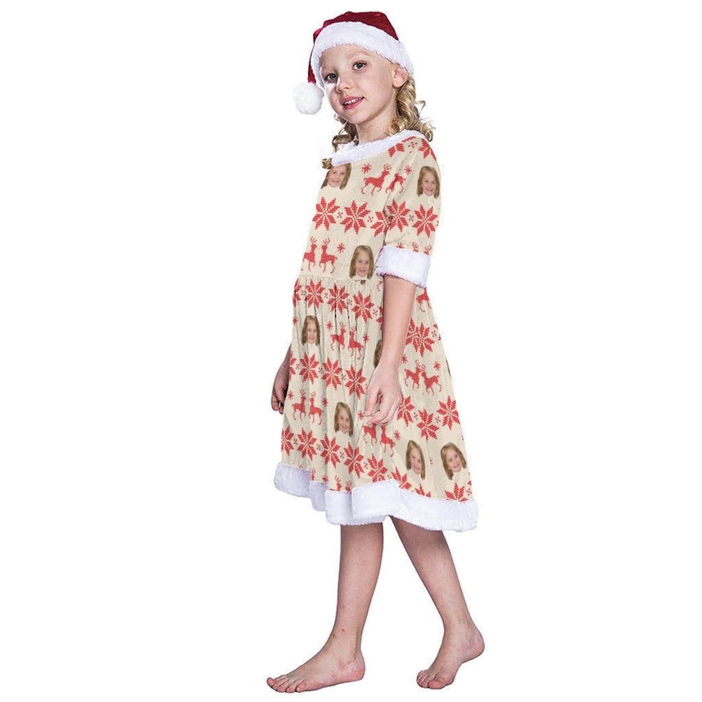 FacePajamas Christmas Dress-2ML-SDS Custom Face Elk Chrismas Nightdress Personalized Christmas Dress Pajamas For Girls