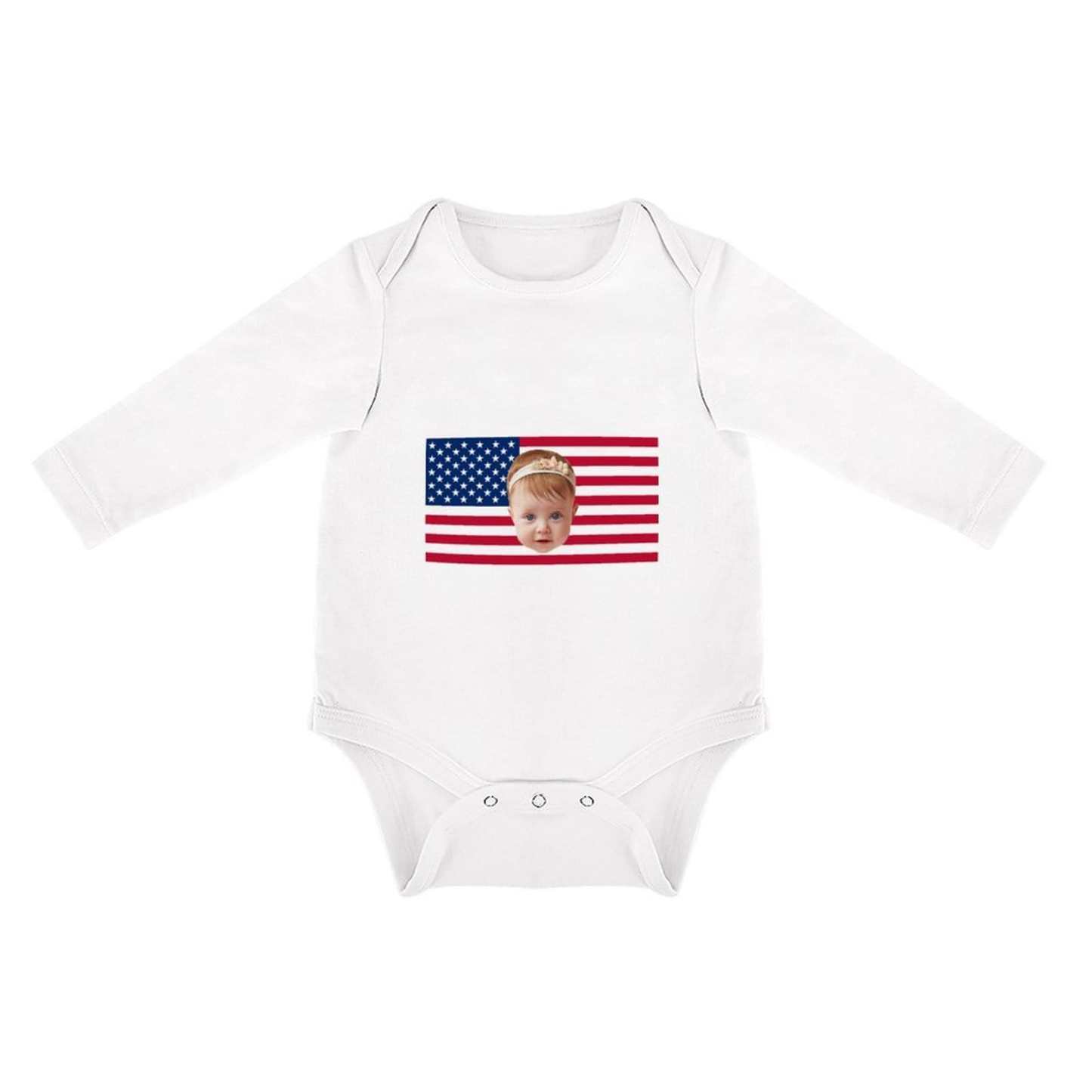 FacePajamas Baby Pajama Custom Face Flag Angel Infant Bodysuit One Piece Jumpsuit Personalized Long Sleeve Rompers Baby Clothes