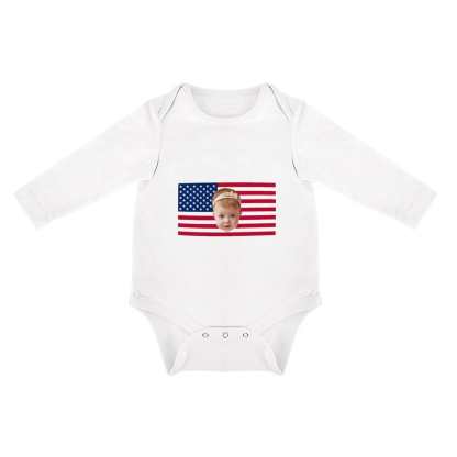FacePajamas Baby Pajama Custom Face Flag Angel Infant Bodysuit One Piece Jumpsuit Personalized Long Sleeve Rompers Baby Clothes