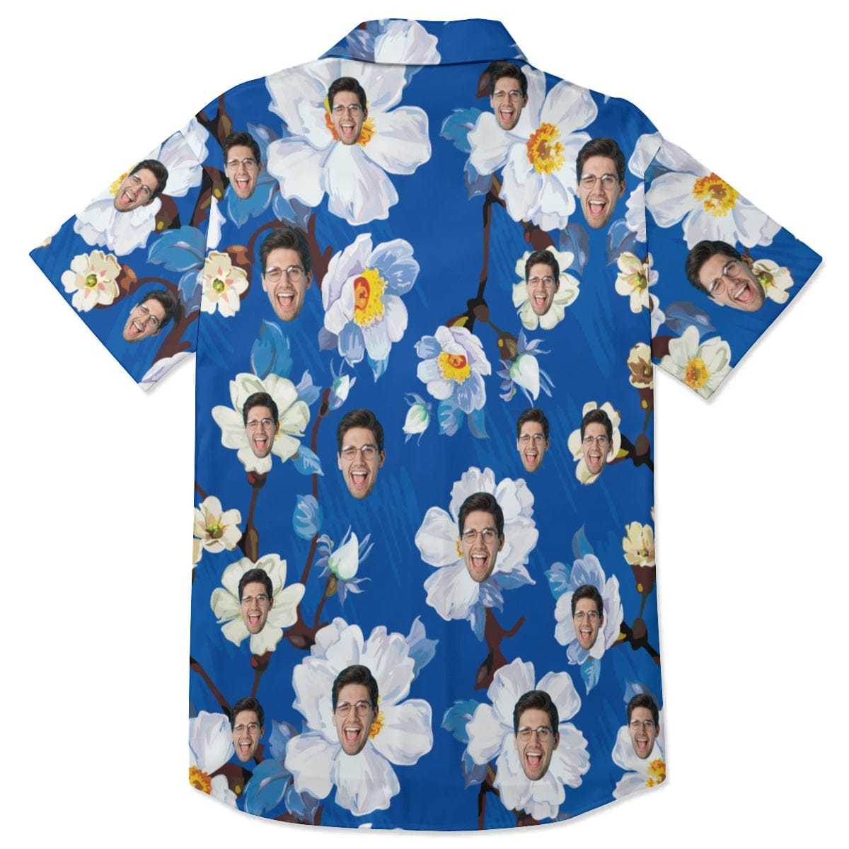 FacePajamas Pajama-2ML-MTMS Custom Face Flower Blue Satin Nightgown For Women Silk Nightshirt Button Down Pajamas Dress Boyfriend Sleepshirt S-3XL