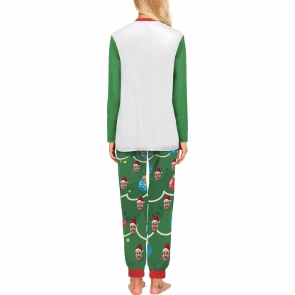 FacePajamas Pajama Custom Face Green Christmas Tree Sleepwear Personalized Family Matching Long Sleeve Pajamas Set