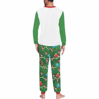 FacePajamas Pajama Custom Face Green Christmas Tree Sleepwear Personalized Family Matching Long Sleeve Pajamas Set