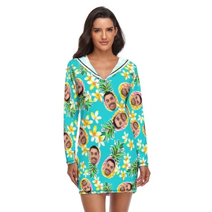FacePajamas Pajama-2YX-SDS Custom Face Green Pineapple Tracksuit Women's Long Sleeve  Loungewear