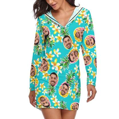FacePajamas Pajama-2YX-SDS Custom Face Green Pineapple Tracksuit Women's Long Sleeve  Loungewear