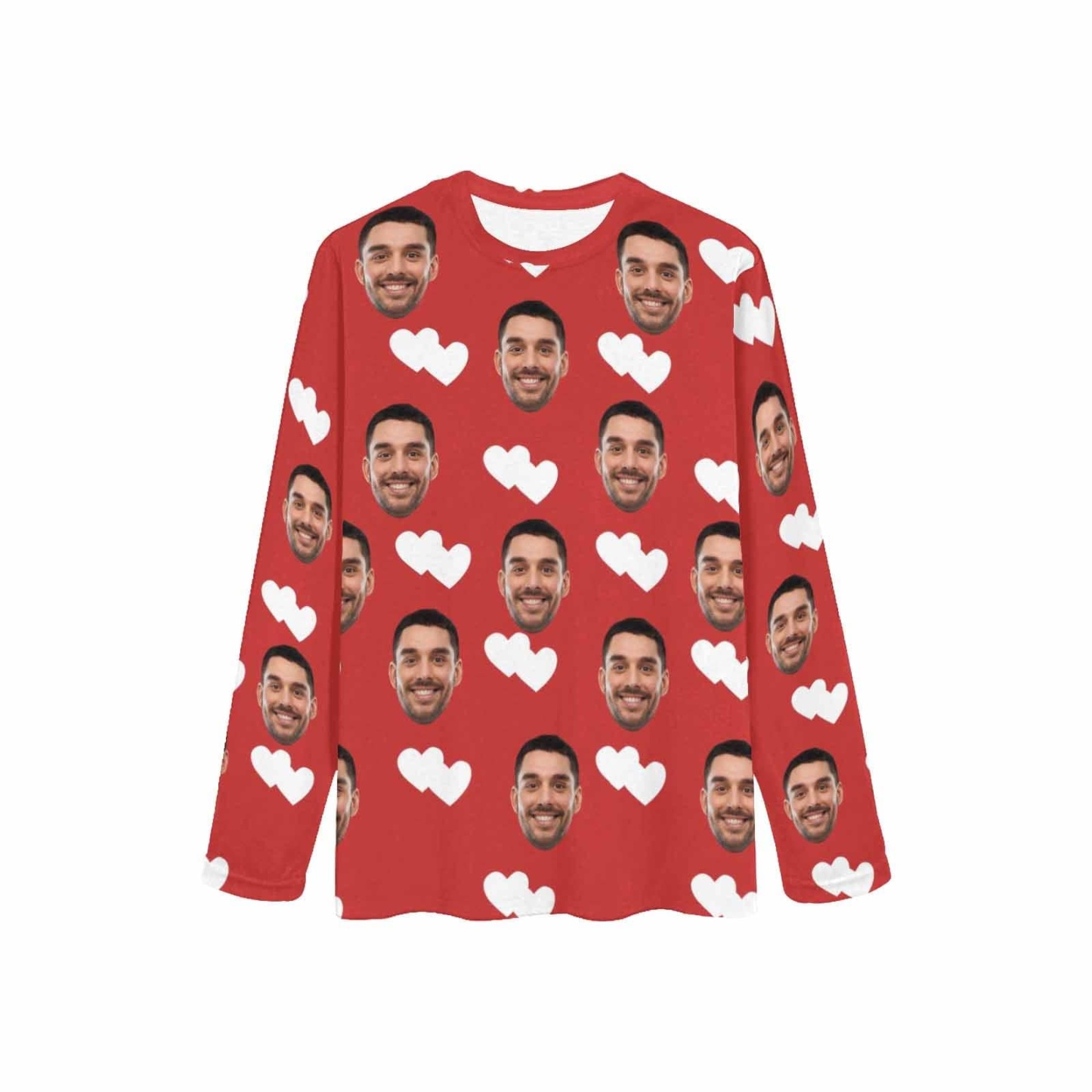 FacePajamas Pajama Shirt&Pants Custom Face Heart Red Long Pajama Shirt&Pants Personalized Women's Slumber Party Sleepwear