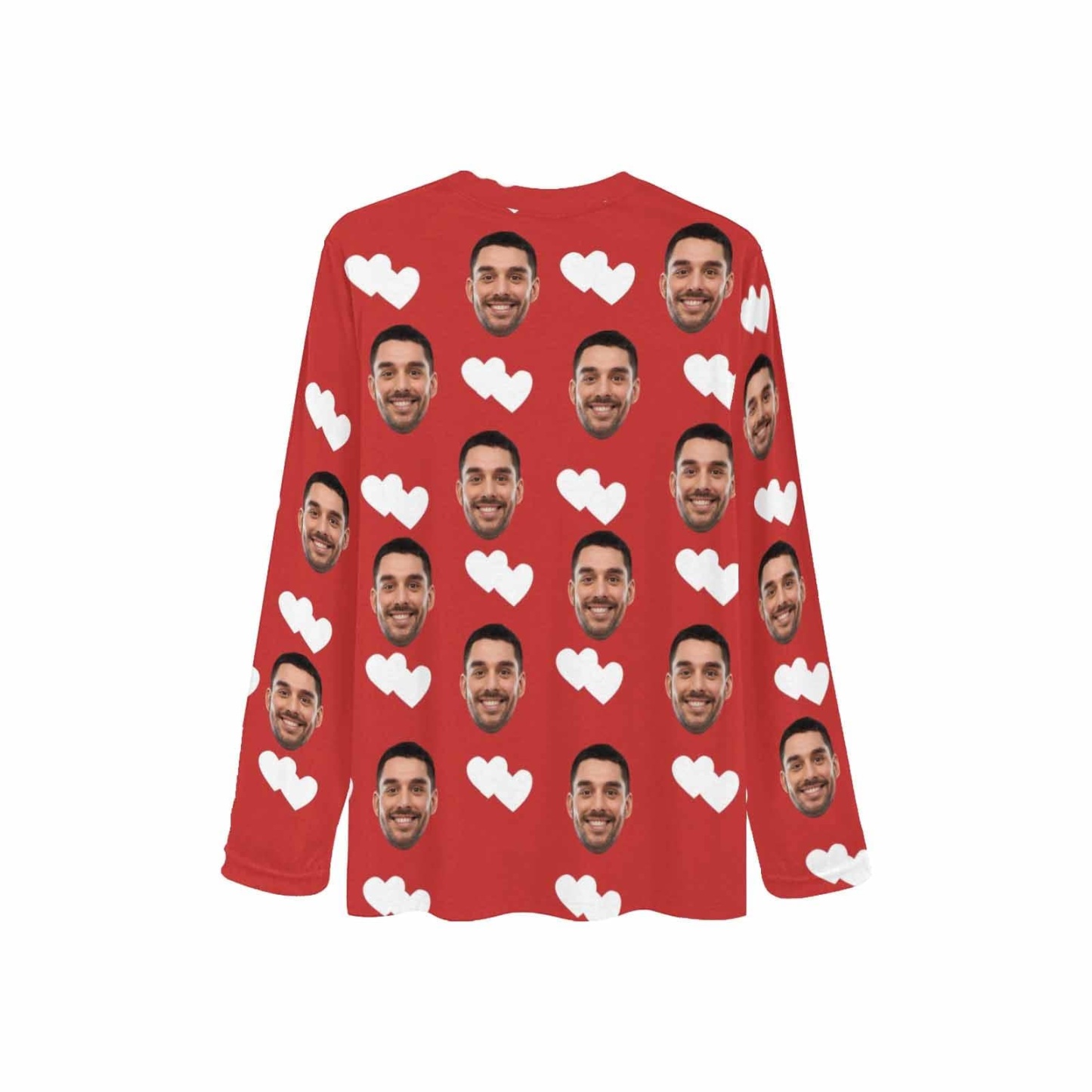 FacePajamas Pajama Shirt&Pants Custom Face Heart Red Long Pajama Shirt&Pants Personalized Women's Slumber Party Sleepwear