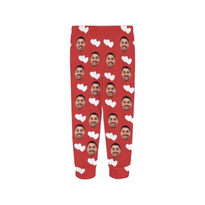 FacePajamas Pajama Shirt&Pants Custom Face Heart Red Long Pajama Shirt&Pants Personalized Women's Slumber Party Sleepwear