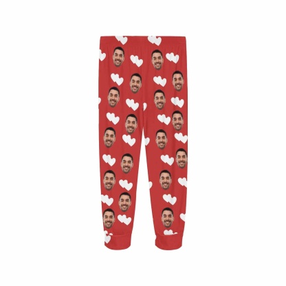 FacePajamas Pajama Shirt&Pants Custom Face Heart Red Long Pajama Shirt&Pants Personalized Women's Slumber Party Sleepwear