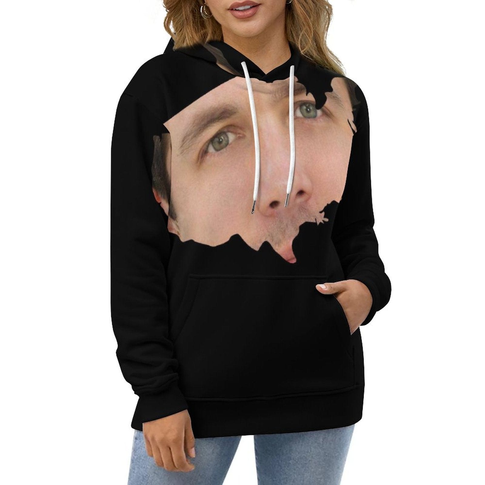 FacePajamas Hoodie-2WH-SDS Custom Face Hoodie Irregular Shape Unisex Large Size Hooded Pullover Personalized Big Face Loose Hoodie Top Outfits