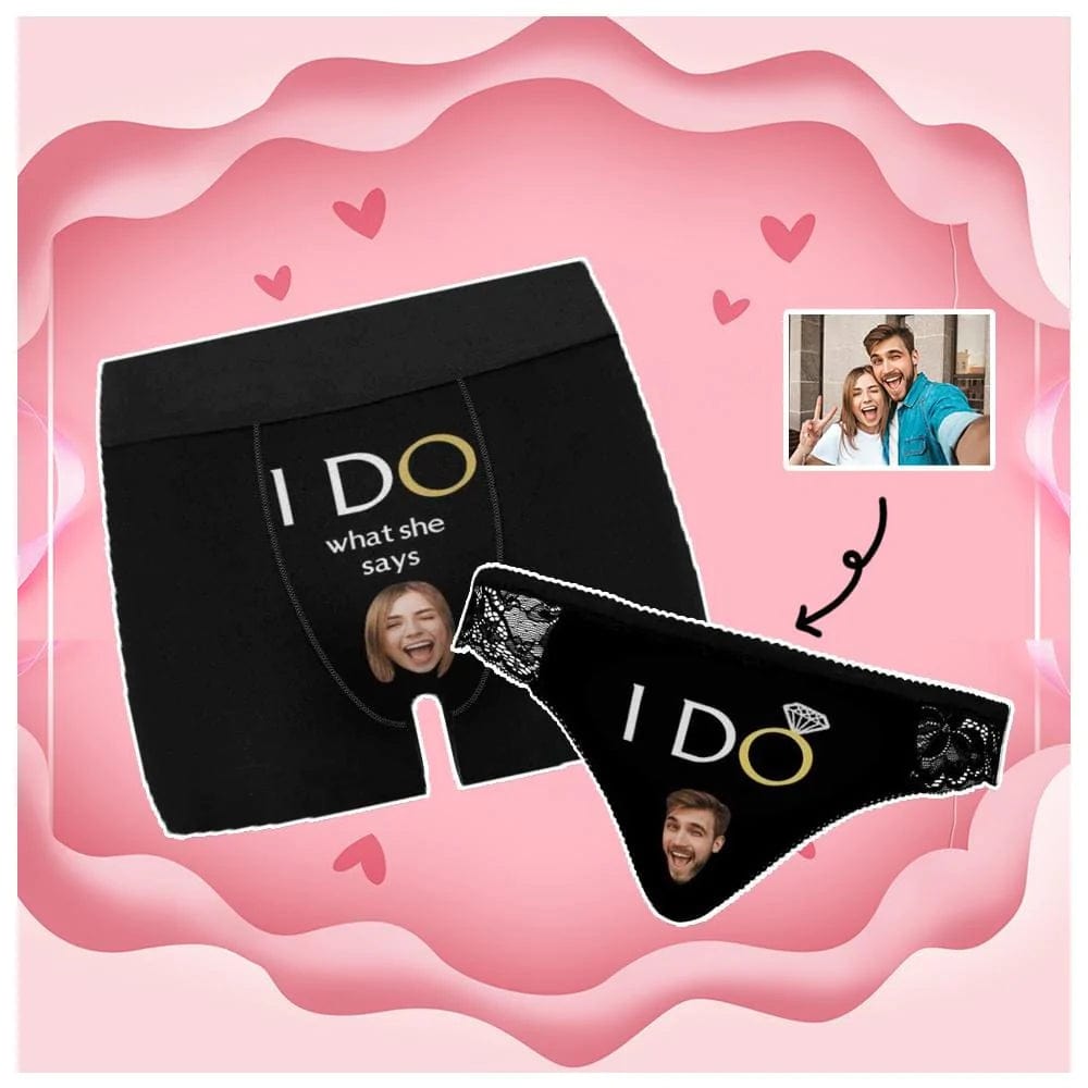 FacePajamas Mix Briefs Custom Face I Do Couple Underwear Put Your Face on Lingerie with Custom Image