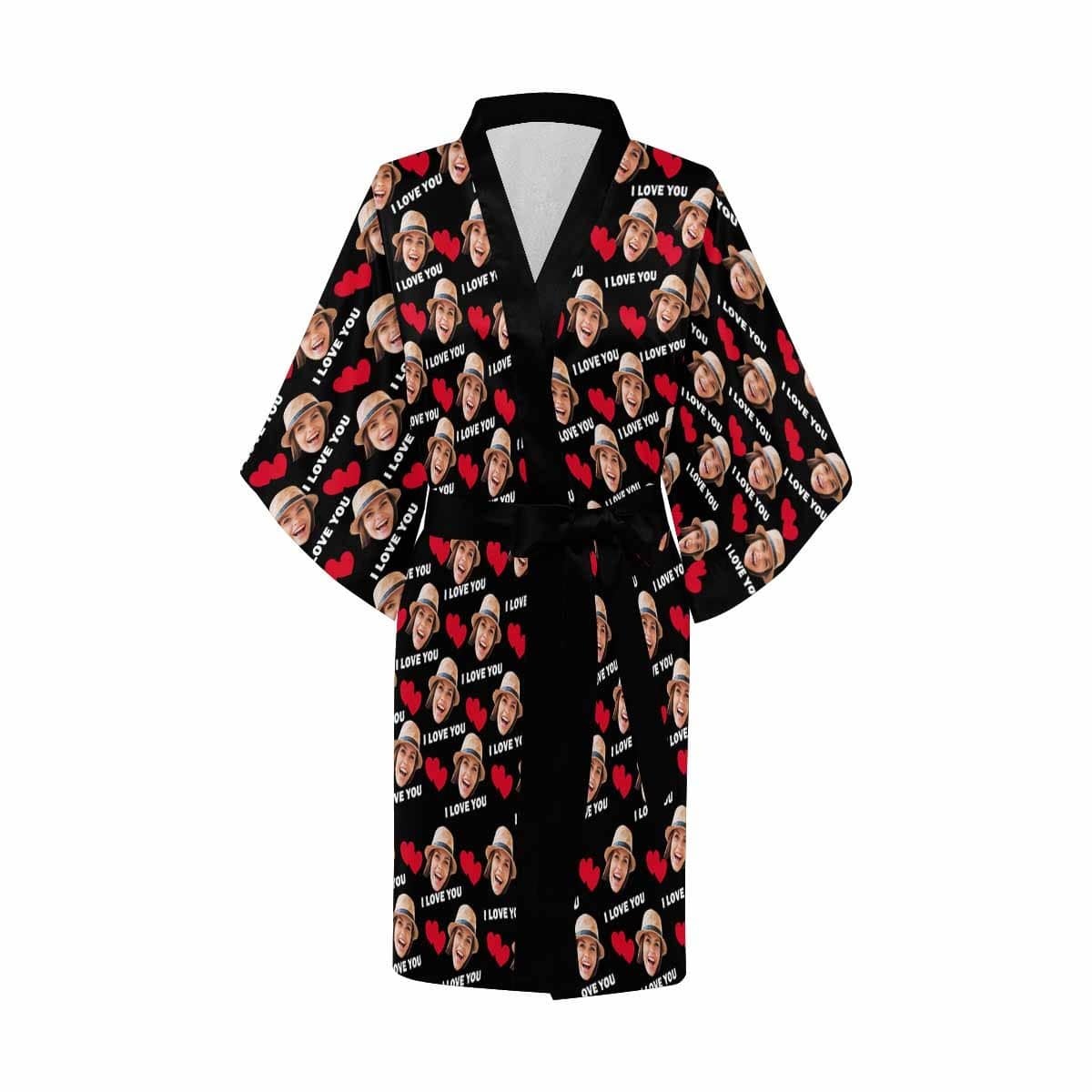 FacePajamas Pajama Custom Face I Love You Women's Summer Short Nightwear Personalized Photo Pajamas Kimono Robe