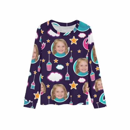 FacePajamas Pajama Shirt&Pants Custom Face Kids' All Over Print Pajama Top & Trousers Astronaut Design Personalized Long Pajama Sets