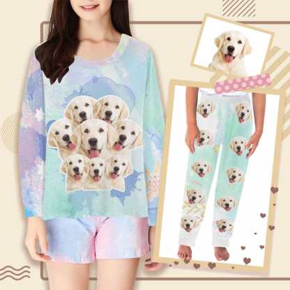 FacePajamas Pajama Shirt&Pants Custom Face Kids' All Over Print Pajama Top & Trousers Dog Face Personalized Long Pajama Set