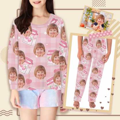FacePajamas Pajama Shirt&Pants Custom Face Kids' All Over Print Pajama Top & Trousers Pink Personalized Long Pajama Sets