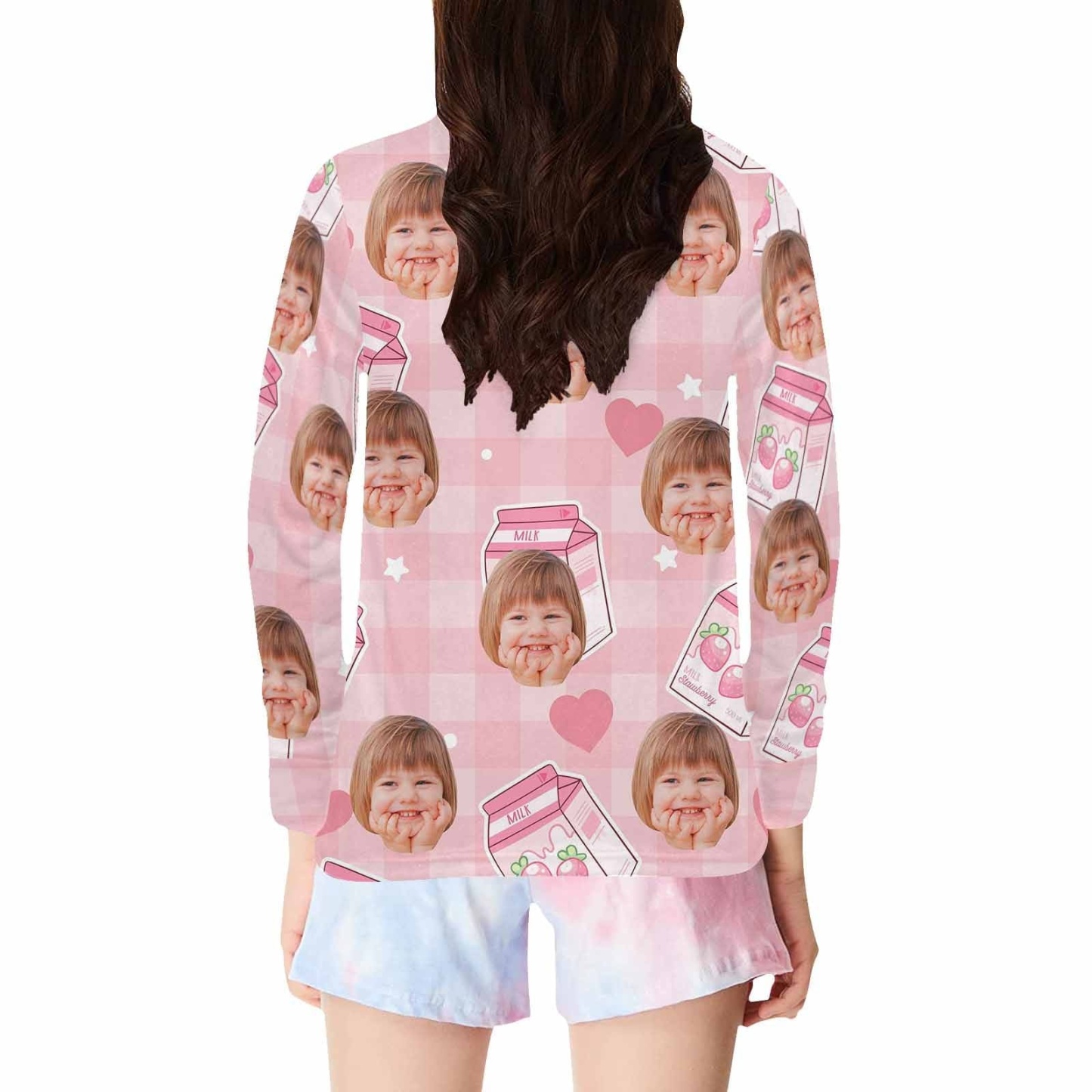FacePajamas Pajama Shirt&Pants Custom Face Kids' All Over Print Pajama Top & Trousers Pink Personalized Long Pajama Sets