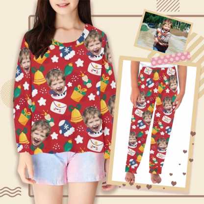 FacePajamas Pajama Shirt&Pants Custom Face Kids' All Over Print Pajama Top & Trousers Red Personalized Long Pajama Set