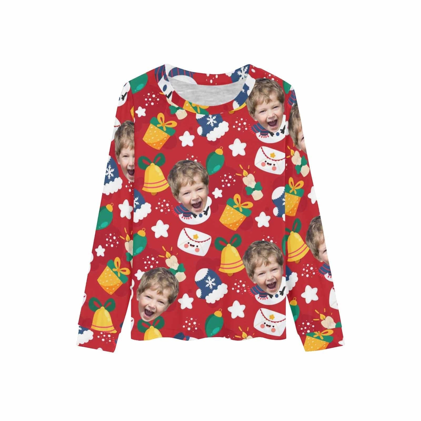 FacePajamas Pajama Shirt&Pants Custom Face Kids' All Over Print Pajama Top & Trousers Red Personalized Long Pajama Set
