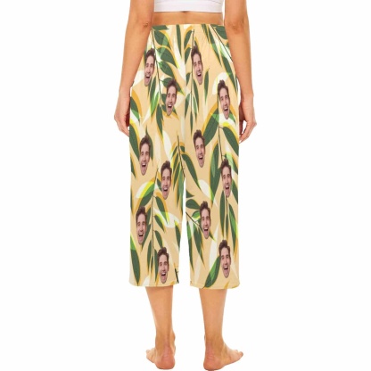FacePajamas Pajama Shirt&Pants Custom Face Leaf Tree Cropped Pajama Pants For Women Girlfriend Gift Fashion