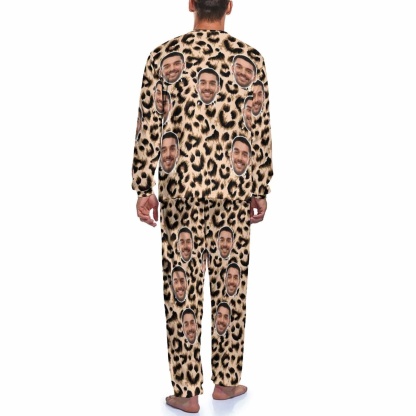 FacePajamas Pajama Custom Face Leopard Men's Pajamas Personalized Photo Sleepwear Sets Funny Nightwear for Him