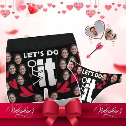 FacePajamas Mix Briefs Custom Face Let's Do It Women's Classic Thong&Men's Boxer Briefs Personalized Underwear For Couple Funny Gifts