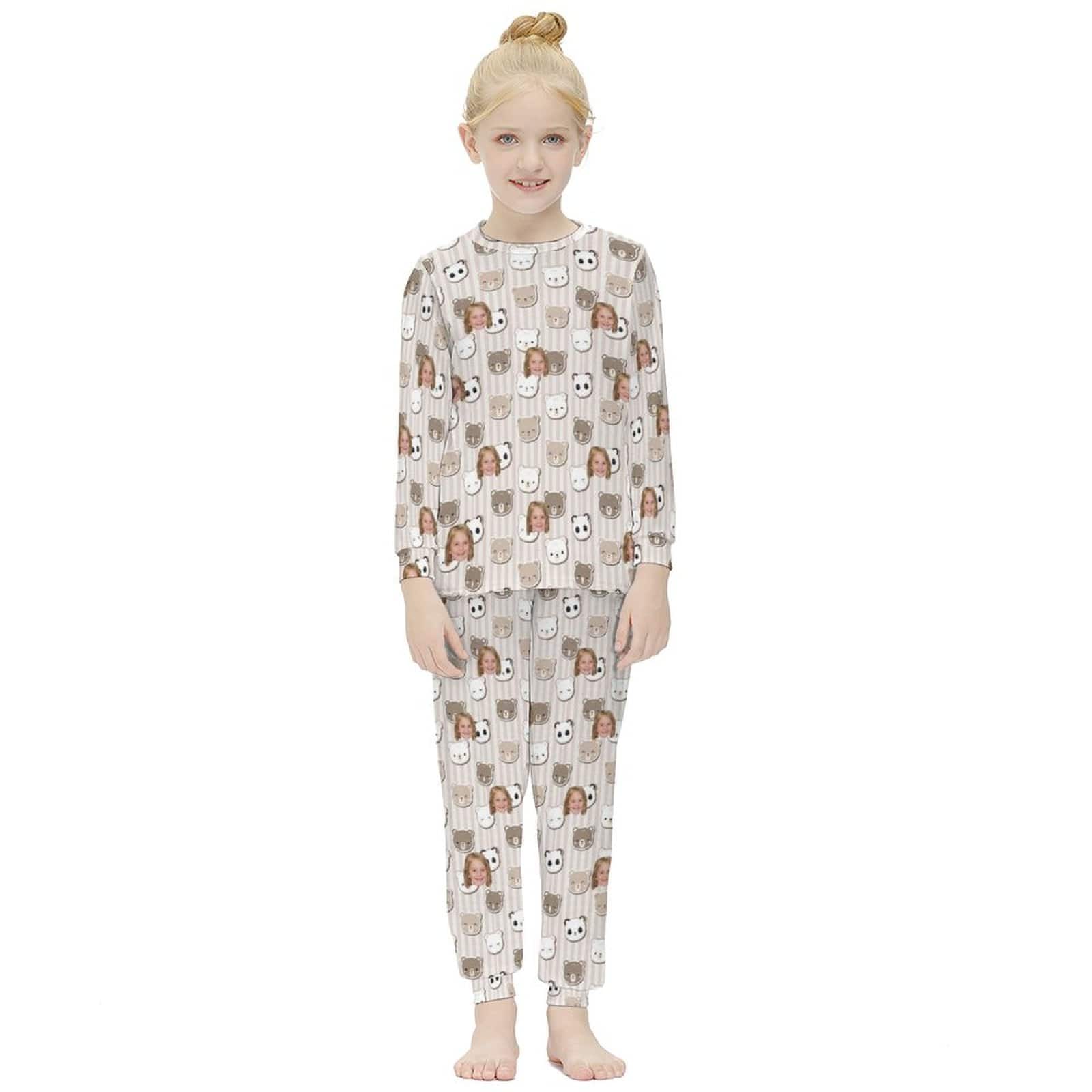 FacePajamas Pajama Custom Face Little Bear Sleepwear Personalized Kids Long Sleeve Pajamas Set