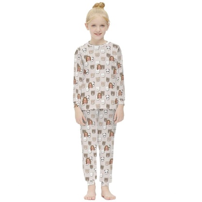 FacePajamas Pajama Custom Face Little Bear Sleepwear Personalized Kids Long Sleeve Pajamas Set