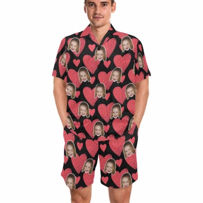 FacePajamas Custom Face Love Heart Matching Couple Pajamas Personalized Photo Pajama Set Funny Nightwear