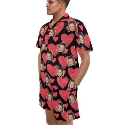FacePajamas Custom Face Love Heart Matching Couple Pajamas Personalized Photo Pajama Set Funny Nightwear
