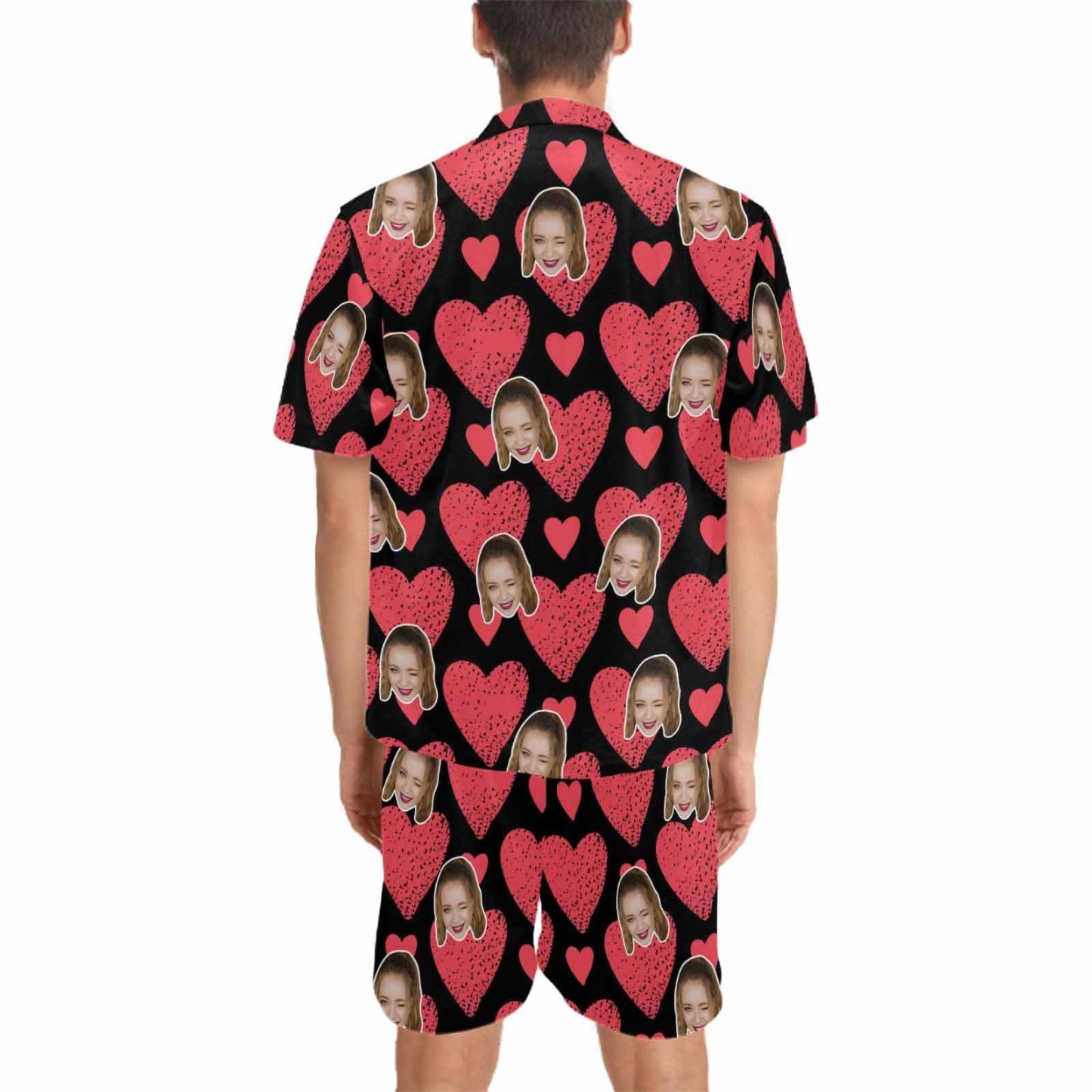 FacePajamas Custom Face Love Heart Matching Couple Pajamas Personalized Photo Pajama Set Funny Nightwear