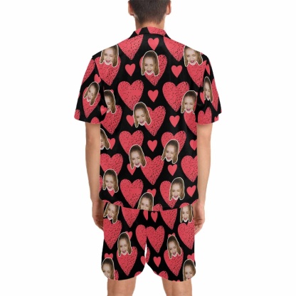 FacePajamas Custom Face Love Heart Matching Couple Pajamas Personalized Photo Pajama Set Funny Nightwear