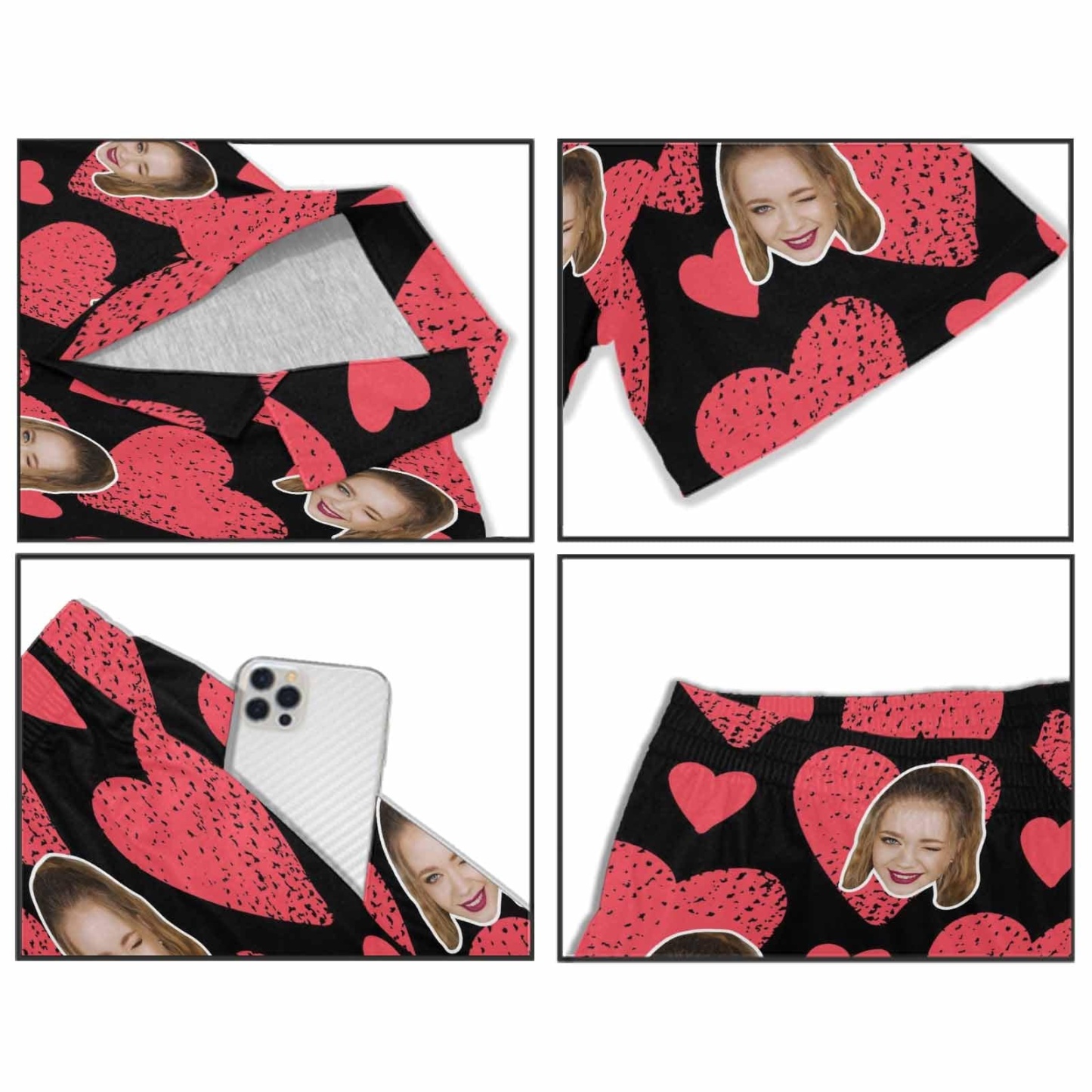 FacePajamas Custom Face Love Heart Matching Couple Pajamas Personalized Photo Pajama Set Funny Nightwear