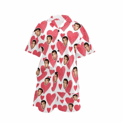 FacePajamas Custom Face Love Heart Matching Couple Pajamas Personalized Photo Pajama Set Funny Nightwear