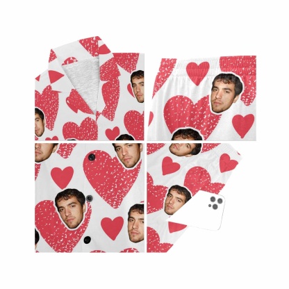 FacePajamas Custom Face Love Heart Matching Couple Pajamas Personalized Photo Pajama Set Funny Nightwear