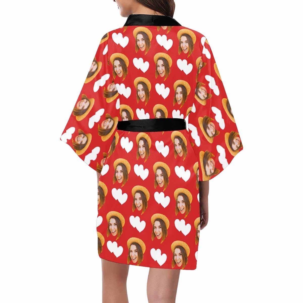 FacePajamas Pajama Custom Face Love Heart Red Women's Summer Short Pajamas Personalized Photo Pajamas Kimono Robe