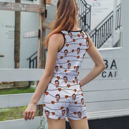 FacePajamas Pajama-2ML-SDS Custom Face Love Heart Women's Short Jumpsuit Loungewear