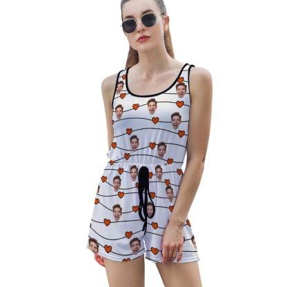 FacePajamas Pajama-2ML-SDS Custom Face Love Heart Women's Short Jumpsuit Loungewear