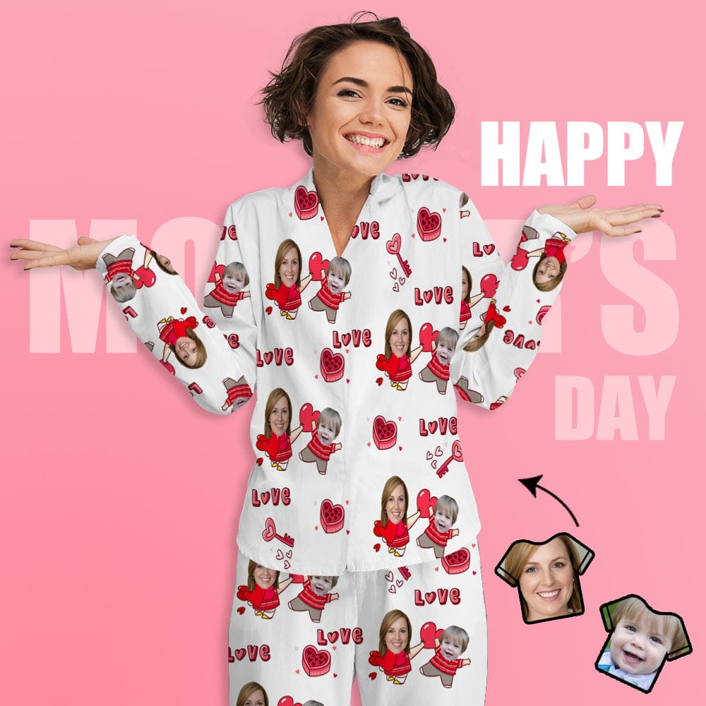 FacePajamas Pajama Custom Face Love MOM & BABY Women's Long Pajama Set Mother's Day & Birthday Gift
