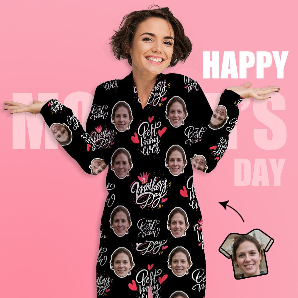 FacePajamas Pajama Custom Face Love MOM Women's Long Pajama Set Mother's Day & Birthday Gift