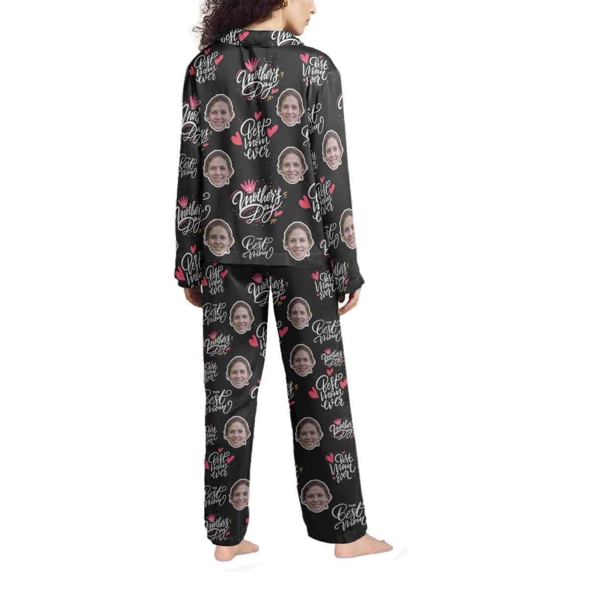 FacePajamas Pajama Custom Face Love MOM Women's Long Pajama Set Mother's Day & Birthday Gift