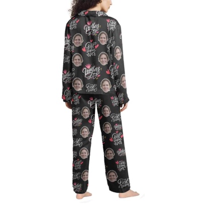 FacePajamas Pajama Custom Face Love MOM Women's Long Pajama Set Mother's Day & Birthday Gift