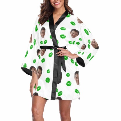 FacePajamas Pajama Custom Face Lucky Lips Women's Short Pajama Kimono Robe